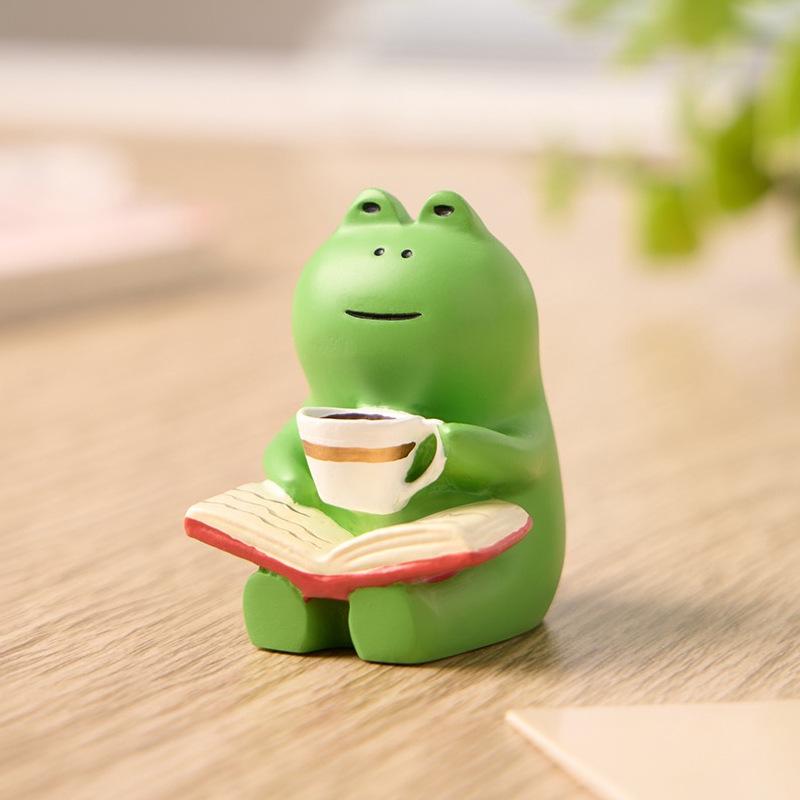 Handmade Cute Cartoon Frog Rocking Chair Resin Ornament for Desktop