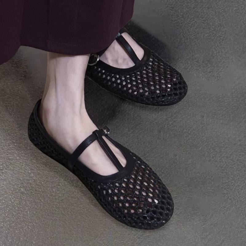 Fashion Mesh Flats Women Weave Sandals Fashion Buckle Sexy Shoes 2025 Summer New Elegant Shoes Cozy Walking Casual Zapatillas De Mujer