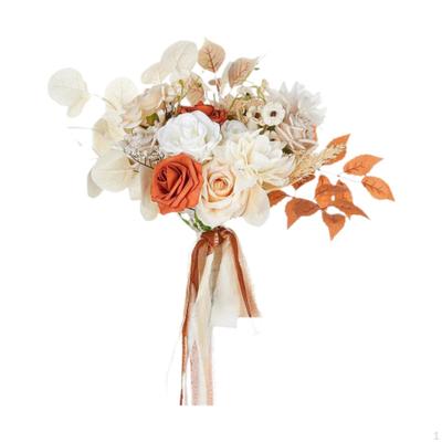 Bouquet de Mariée pour la Mariée à Tenir Fait Main Style Rétro Hauteur 40cm Fleurs Artificielles