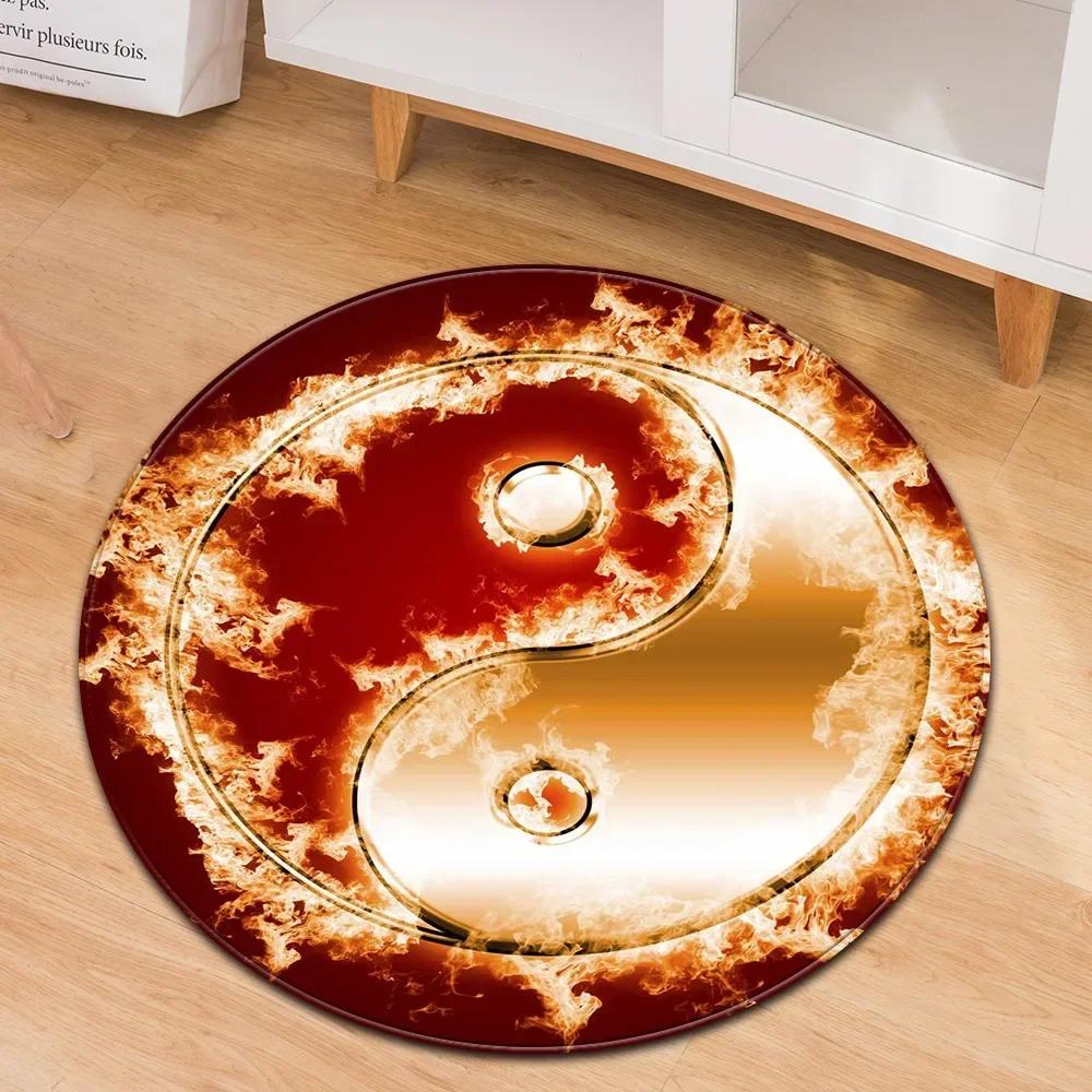 Yin Yang Tai Chi Round Carpet Flower of Life Gym Carpets Circle Rug Indian Buddha Yoga Meditation Mats Non-slip Chair Mat Decor