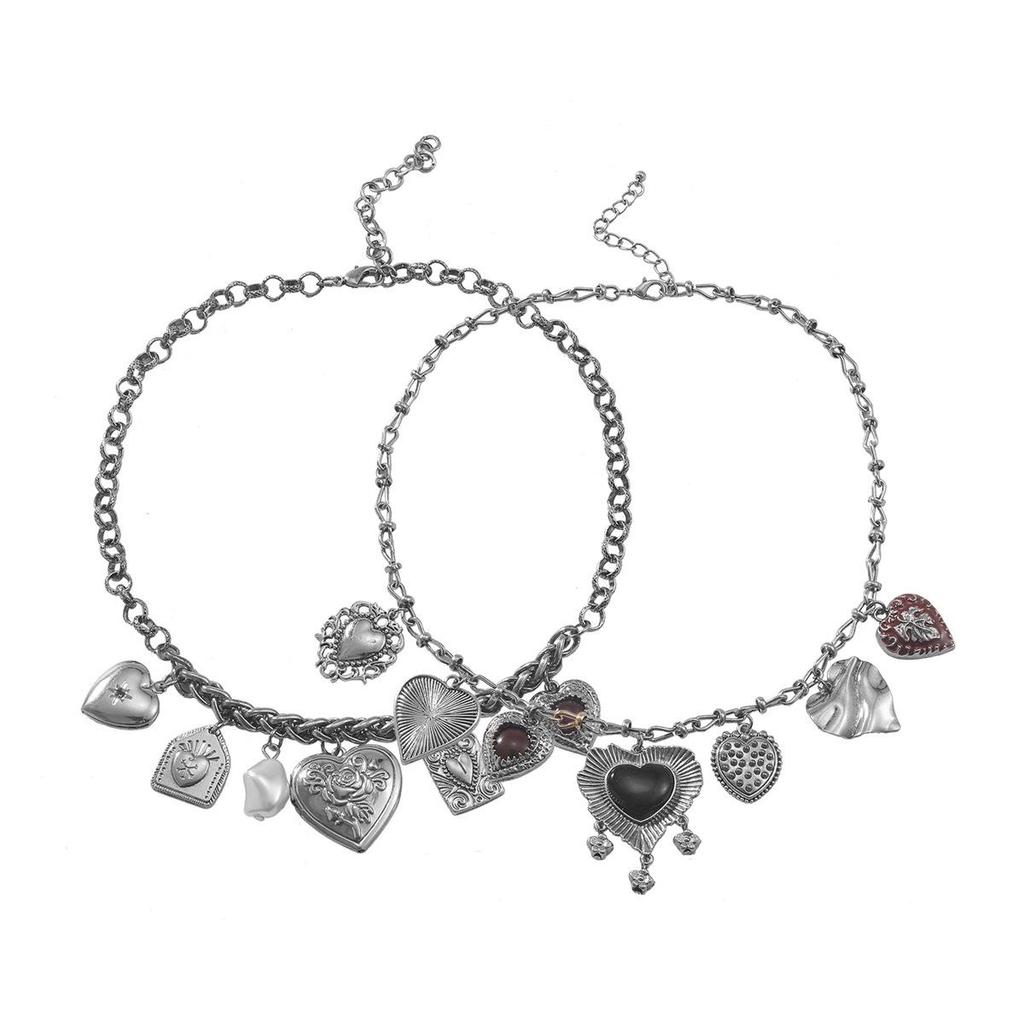 2024 Multi-Layer Metal Retro Love Pendant Necklace - Bohemian Style for Women