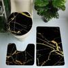 Bathroom Tools Marble Patterned Toilet Cover 3 Piece Set Non Slip Bathroom Rugs Set Bath Rug Mat And Toilet Lid Cover