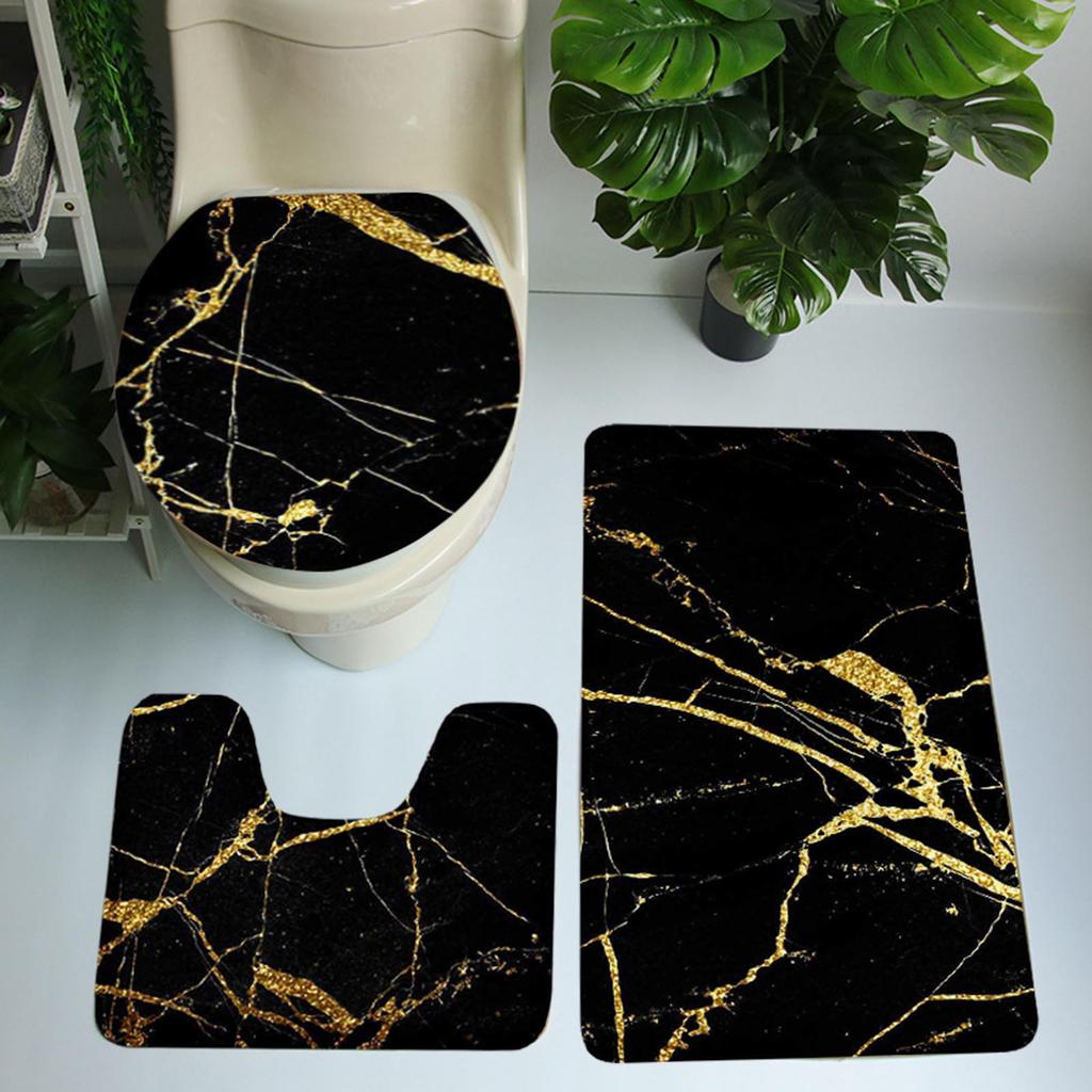 Bathroom Tools Marble Patterned Toilet Cover 3 Piece Set Non Slip Bathroom Rugs Set Bath Rug Mat And Toilet Lid Cover