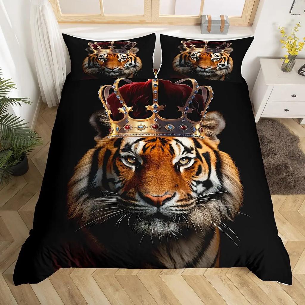 Comforter Tiger 3D Print Queen Size Wild Animals Bedding Set For Kids Teens Room Decor Animal Fur Sets