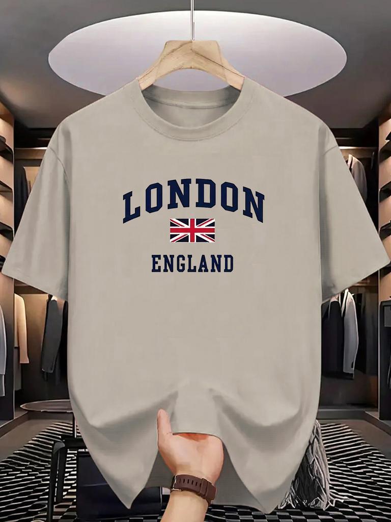 Men's Summer 100 Cotton Fashionable Casual Loose Plus Size London England Printed Sports Round Neck Short Sleeved T-shirt Top