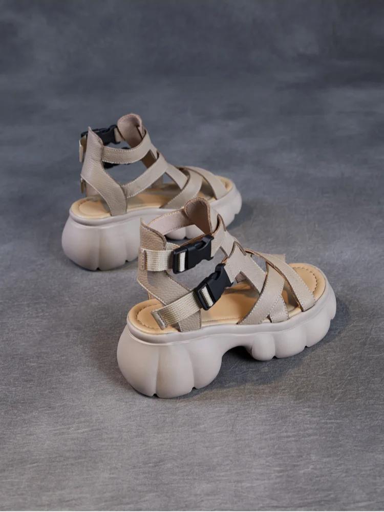 Johnature Natūralios odos sandalai storais padais, aukštinantys, storakulniai, romaniško stiliaus platforminiai moteriški batai