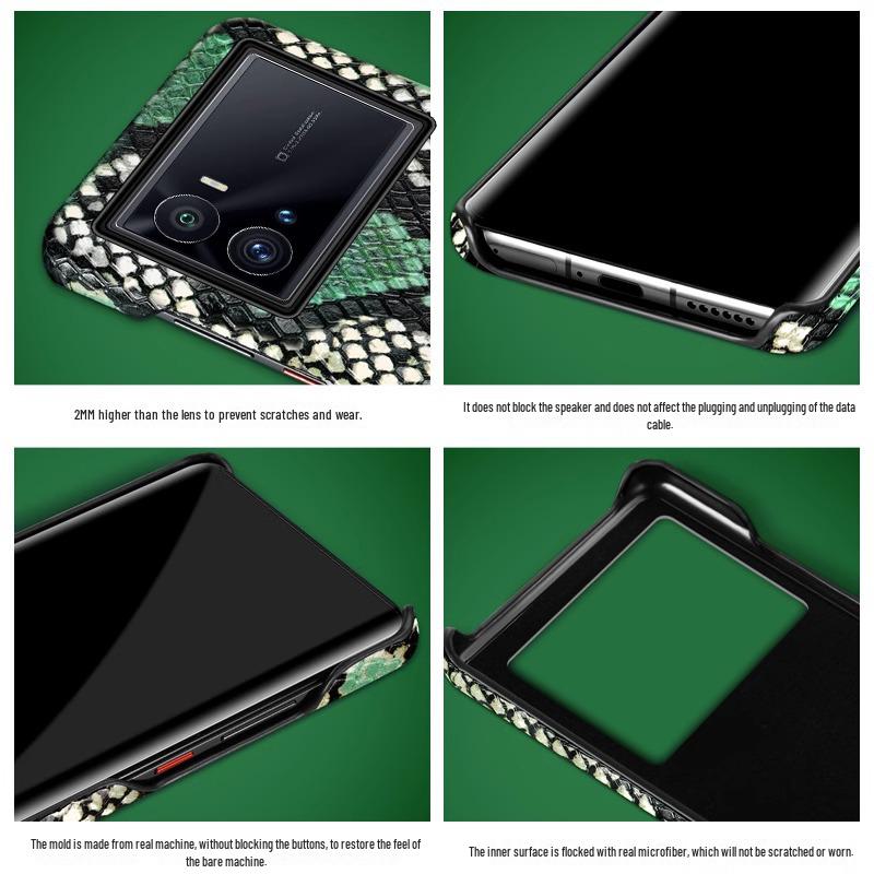 Luxury Genuine Leather Half Package Protective Cover with Python Skin Pattern for iQOO Z7/X