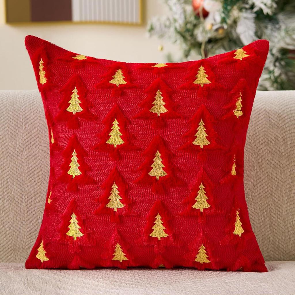 Christmas Throw Pillow Cover With Tree Decoration, Throw Pillow Soft Plush Cushion Cover For Holiday Winter Home Sofa Bed Porch