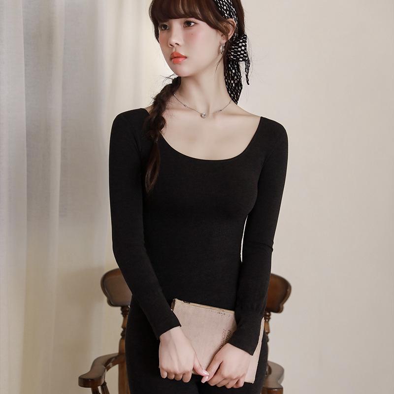 Herbst/Winter Nahtloses Warmes Rundhals Body Shaping Set: Fischgrätenmuster High Waist Leichte Ober- und Unterteile