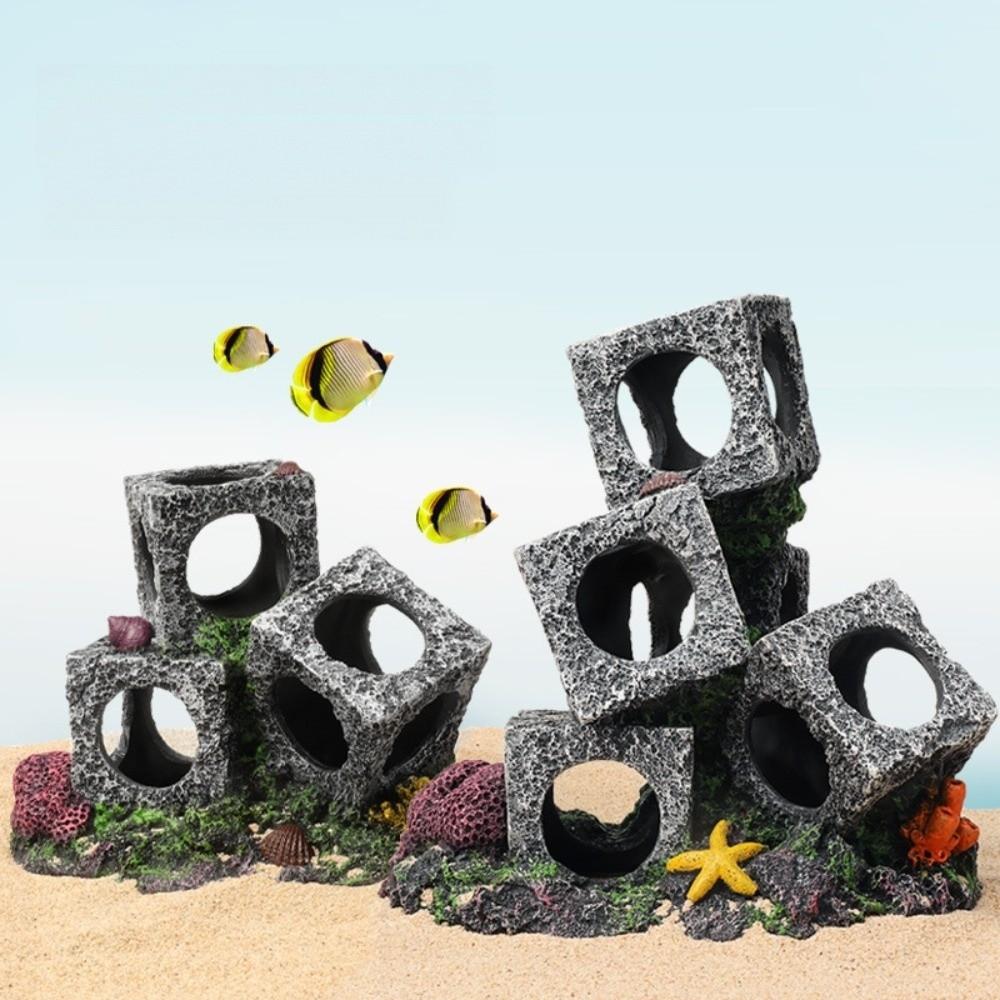 Hollowed-out Cubes Cave Shelter Resin Shrimp Fish Hiding Cave Aquarium Rock Aquarium Decoration