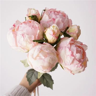 Artificial Handmade Burnt Edge Peonies Bouquet Silk Fake Flowers Office Decor Simulation Peony Bud Red Flower Table Decorative