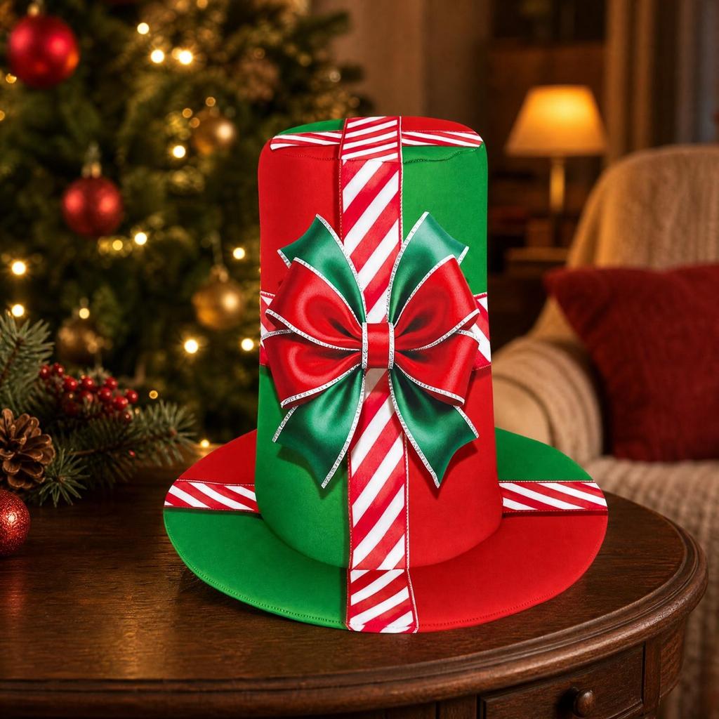 Christmas Top Hat Soft Pull-on with Bow Motif Photo Prop