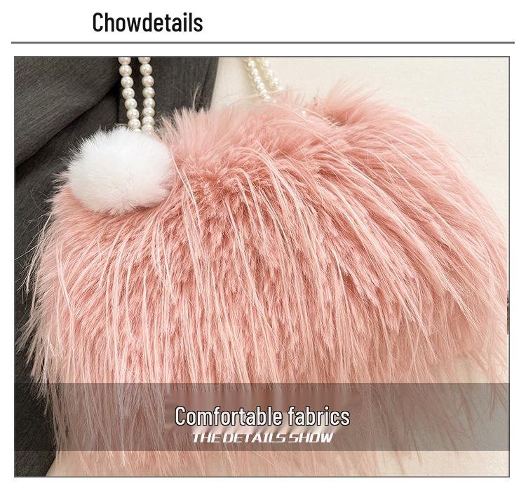 Luksusowa damska pluszowa torebka crossbody z łańcuszkiem z pereł na jesień/zimę