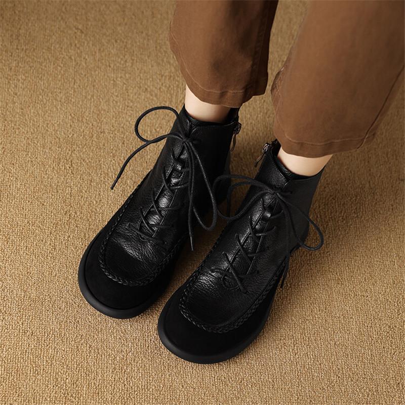 Modă Nou Toamnă Iarnă Piele Naturală Femei Cizme Modă Cizmulă cu Șireturi la Gleznă pentru Femei Cizme Scurte Pantofi Toc Gros Botine Mujer