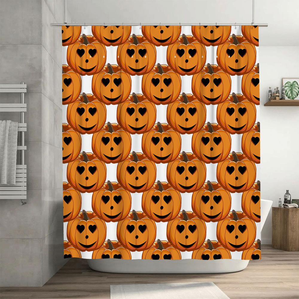 Spooky Halloween Pumpkin Shower Curtain Orange Jack-O-Lantern Decorative Waterproof Fabric Bath Curtains for Home Decoration Per
