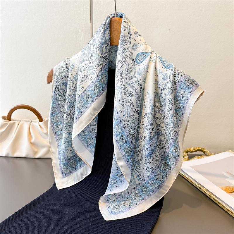 Vintage Paisley Print Shawl Square Scarf for Women Satin Fashion Wraps Neckerchief Female Hair Bands Ribbon Headband Bandana