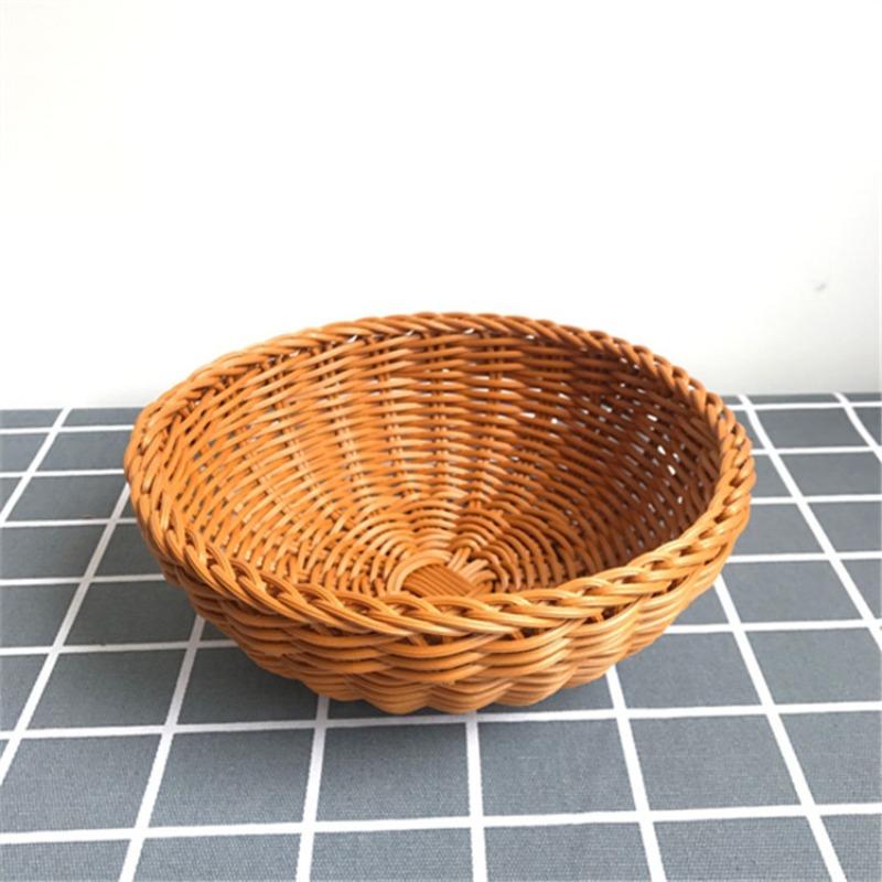 Bread Basket Round Kitchen Storage Basket Hand-Woven Coffee Breakfast Severing Tray Food Storage Platters for Drink Snack Tea