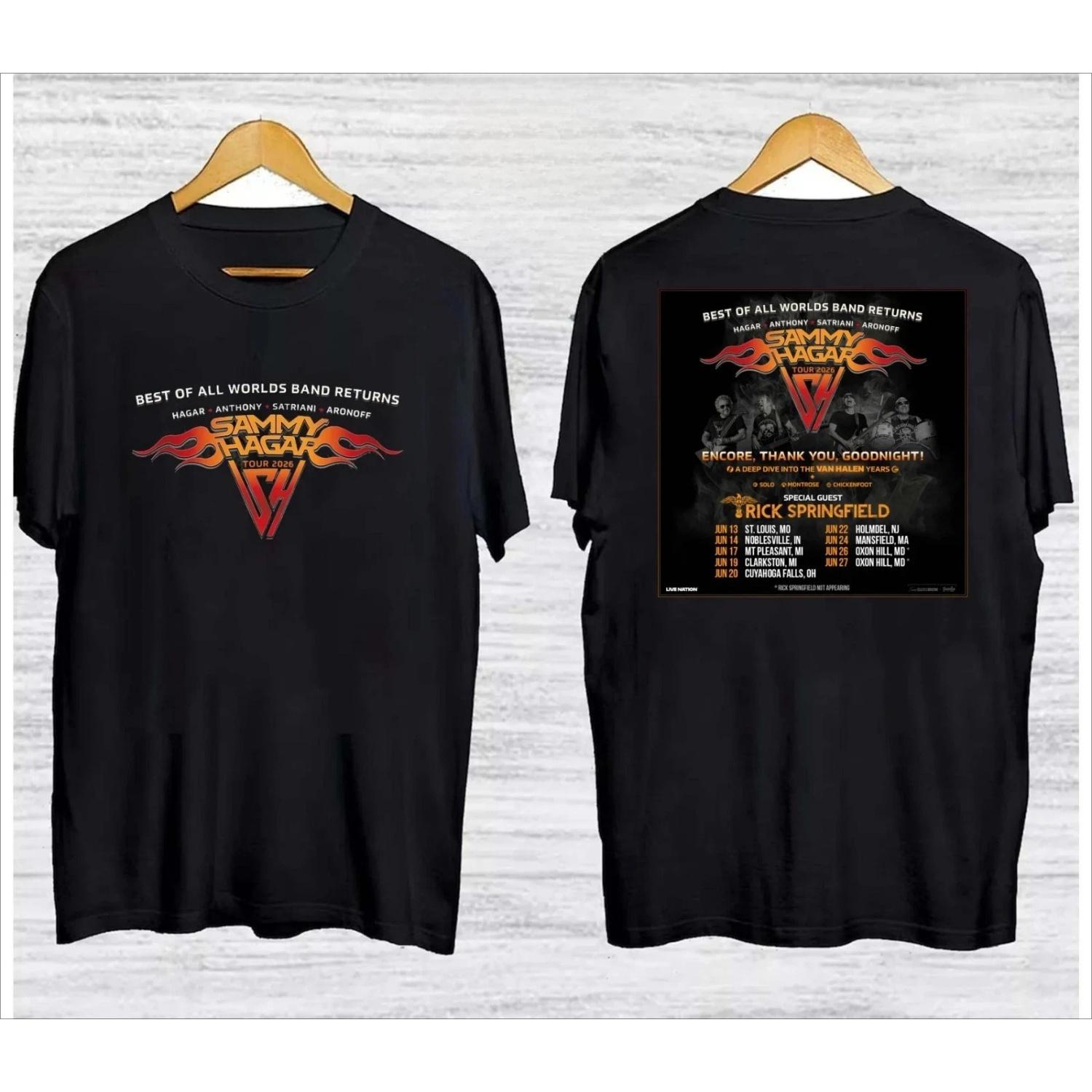 

Sammy Hagar s 2026 _Best of All Worlds_ Tour T-shirt, Daily Outdoor Retro Printed T-shirt for Both Male and Female Fans S чёрный