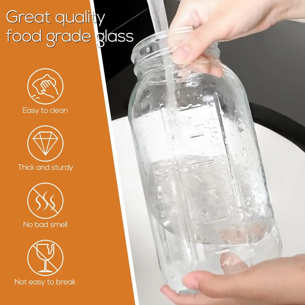 Glass Mason Jar Pitcher with Lid Wide Mouth,32/64oz Cold Brew Coffee Pot Water Bottle Iced Tea Dispenser,Breast Milk Storage
