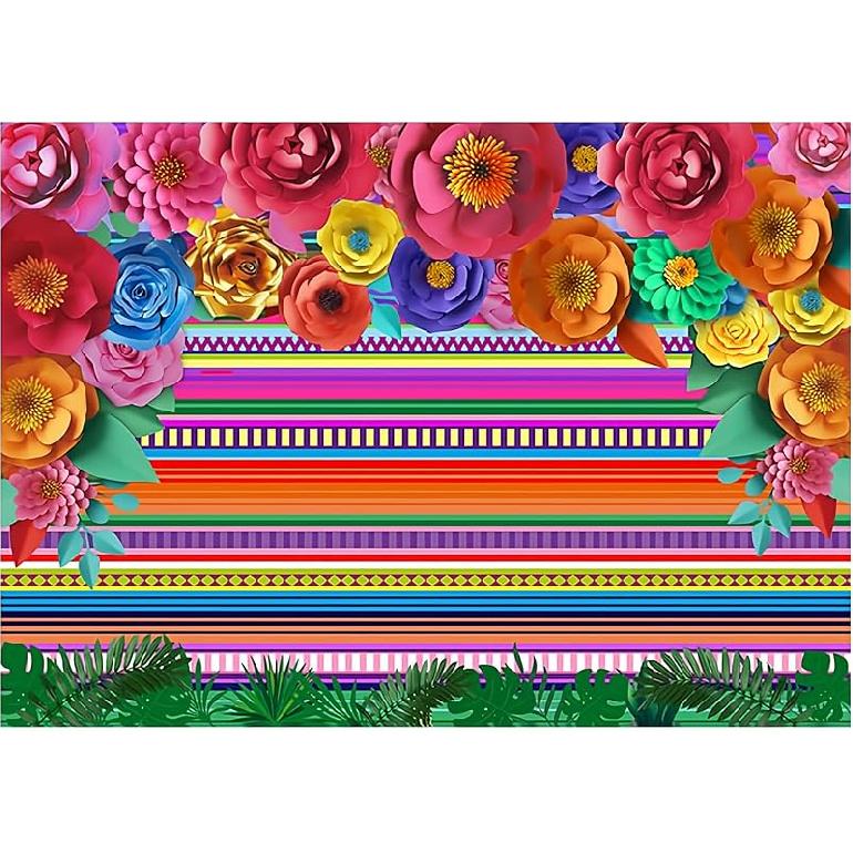 7x5 футов Мексиканская Фиеста Задник Фотобудка Цветы Фиеста Фон Дроп Синко де Майо Задник для Фотографий Цветочные Полосы Флаги Вечеринка по случаю Дня Рождения 7x5ft