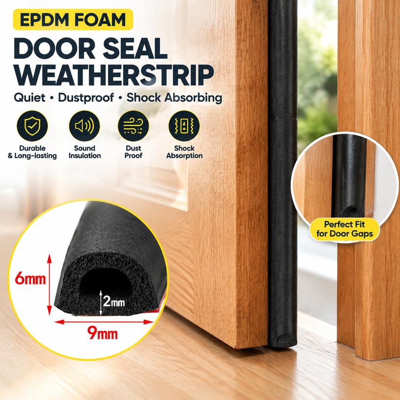 EPDM Foam D-Shaped Self-Adhesive Weatherstrip for Door and Window Gaps