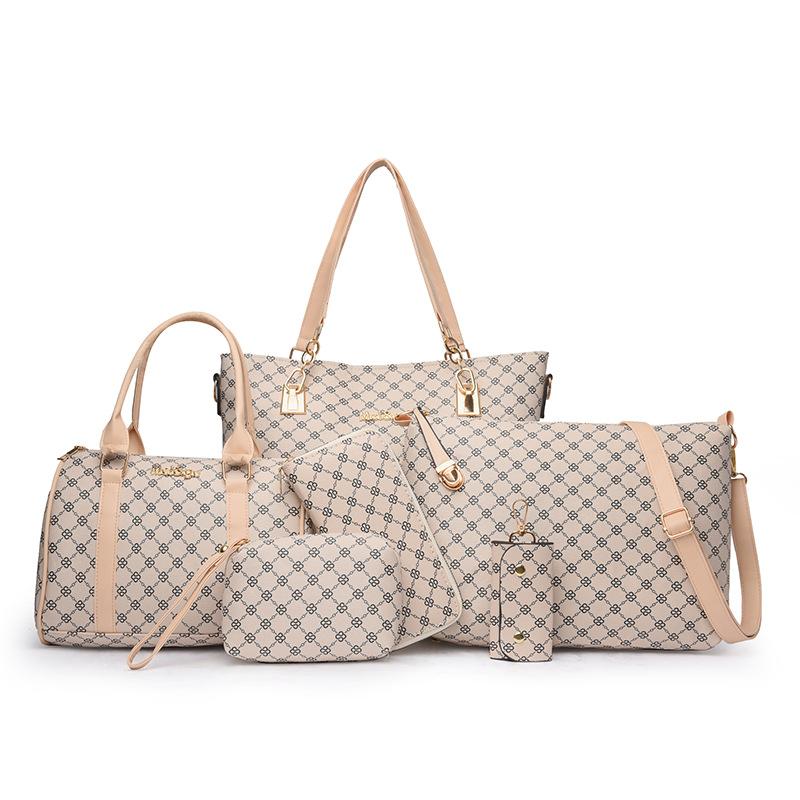 New Women's Large-capacity Mother and Child Bag Six-piece Fashion Printing Handbag Contrasting Color Plaid Shoulder Bag Messenger Bag