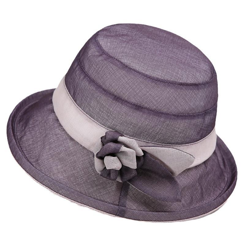 Summer Mother Bucket Hat Bow Travel Elegant Crimped Basin Hat Middle-Aged And Elderly Sunshade Sunscreen Hat