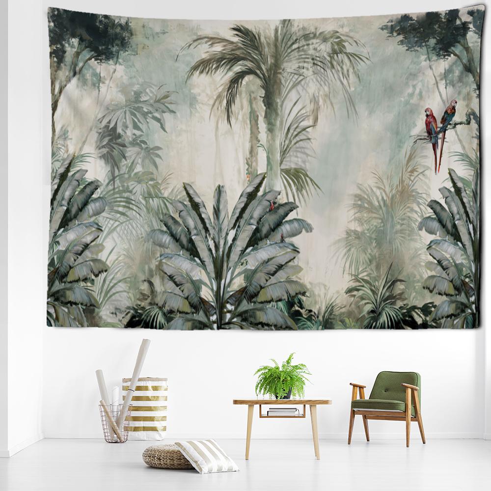 Pictură în ulei tropicală, tapiserie de pădure, agățată pe perete, abstractă, boemă, vrăjitorie mistică, hippie, estetică, decor acasă