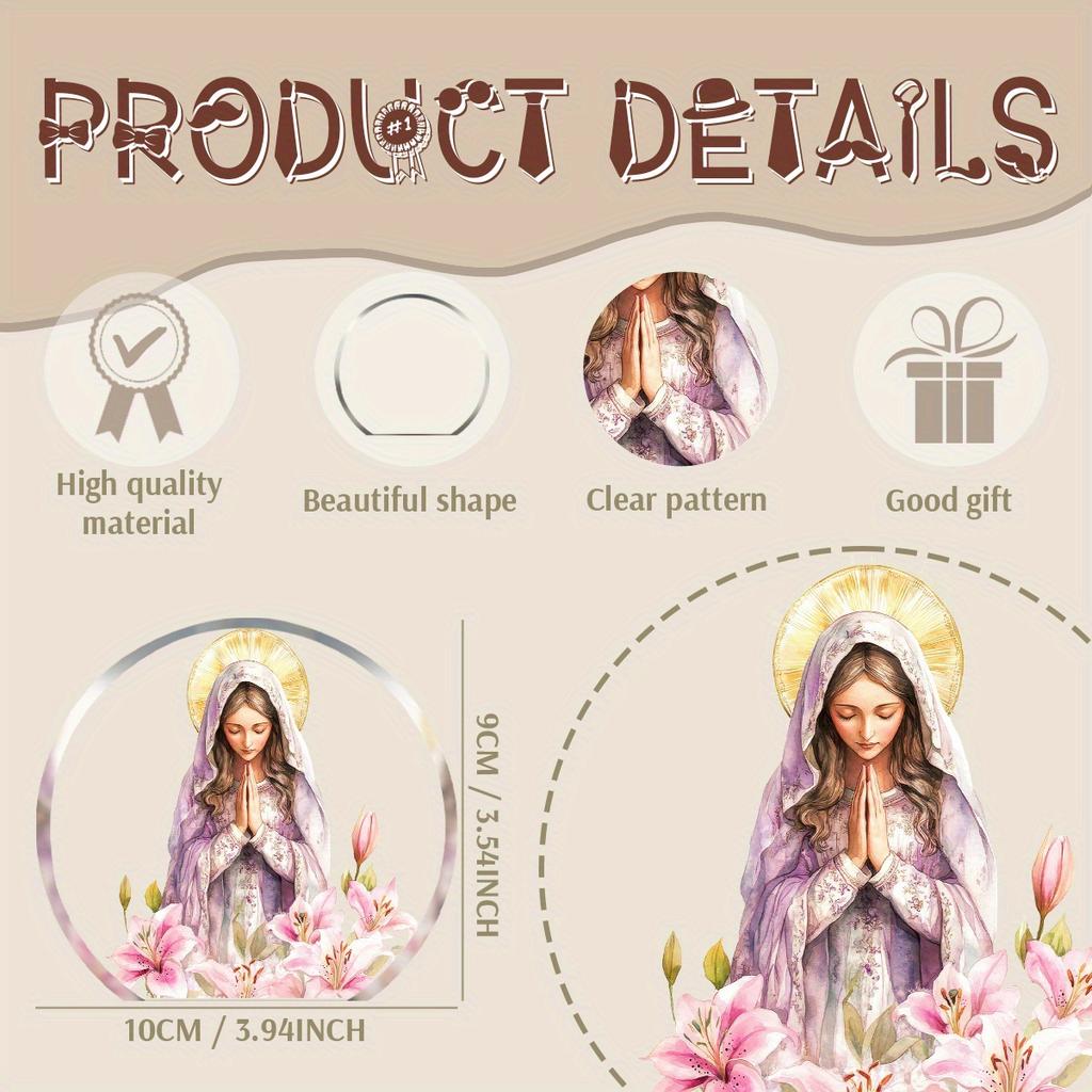 1pc Virgin Mary Acrylic Religious Decorative Plaque with Lilies Wreath - Vintage Style Tabletop Ornament for Christmas & All Holidays