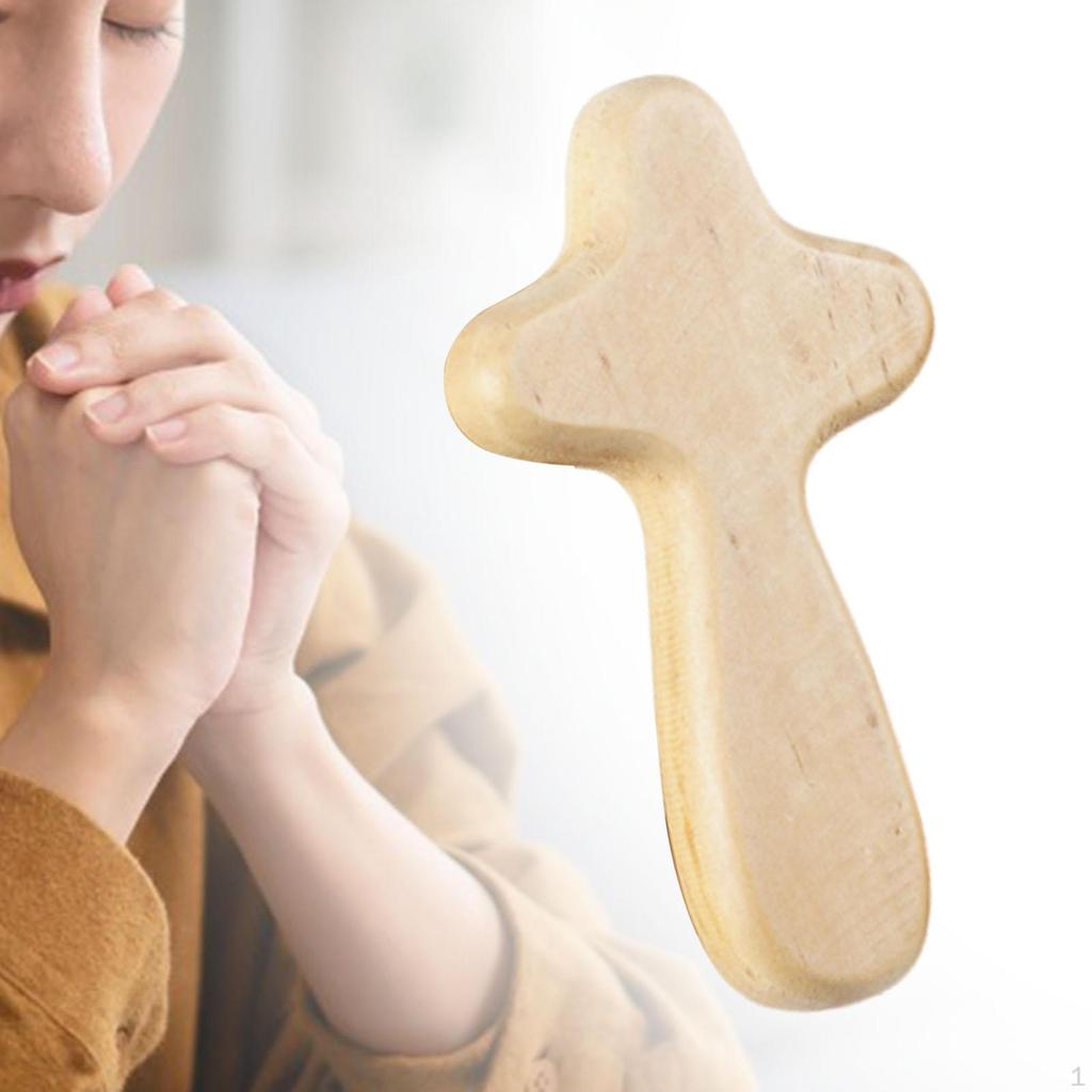 Handheld Wooden Cross Hand Home Palm Size Holding Small Pocket for Christmas