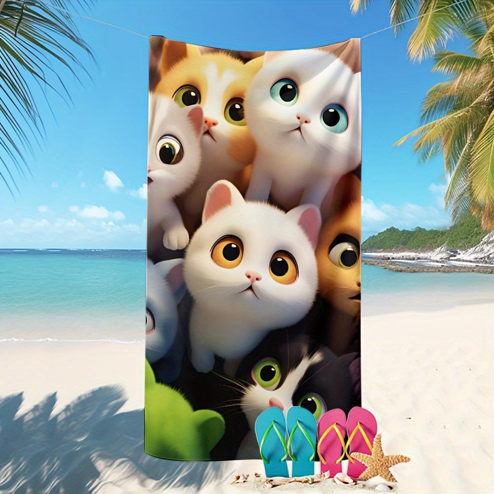 

Adorable Cat Design Beach Towel, Soft Quick-Dry Polyester Lightweight for Summer Trips W30*H60(CM)
