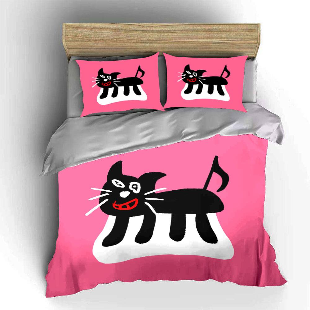Set Decorazione Casa Design Gatto Nero Diverse Misure Camera da Letto per Bambini e Adulti Squisito Set Biancheria da Letto 3 Pezzi, Regalo