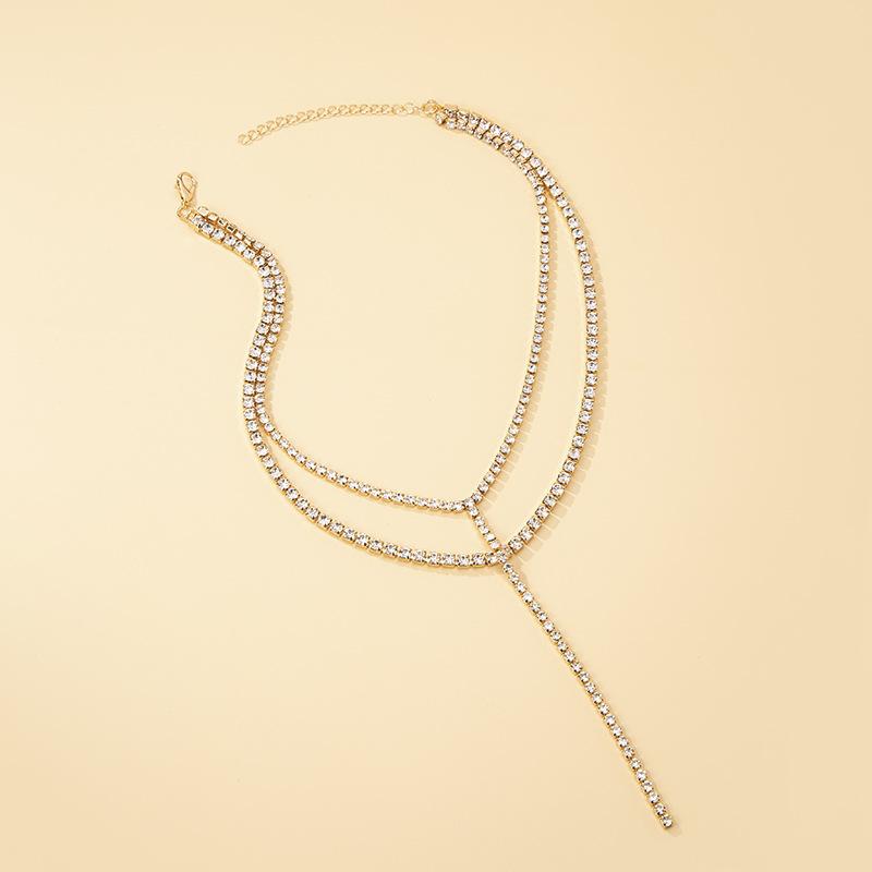 European and American accessories super flash full diamond tassel necklace ins fashion personality long collarbone chain wholesale