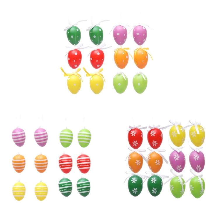 Colorful Eggs with HangableStrap Easter Day Decors Family Garden Decors