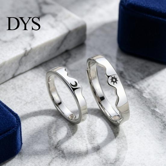 Sun Moon Rings 1 Pair Matching Couple Ring, Wedding Engagement Promise Alloy Ring Hypoallergenic Open Romantic Gift for Him Her Adjustable