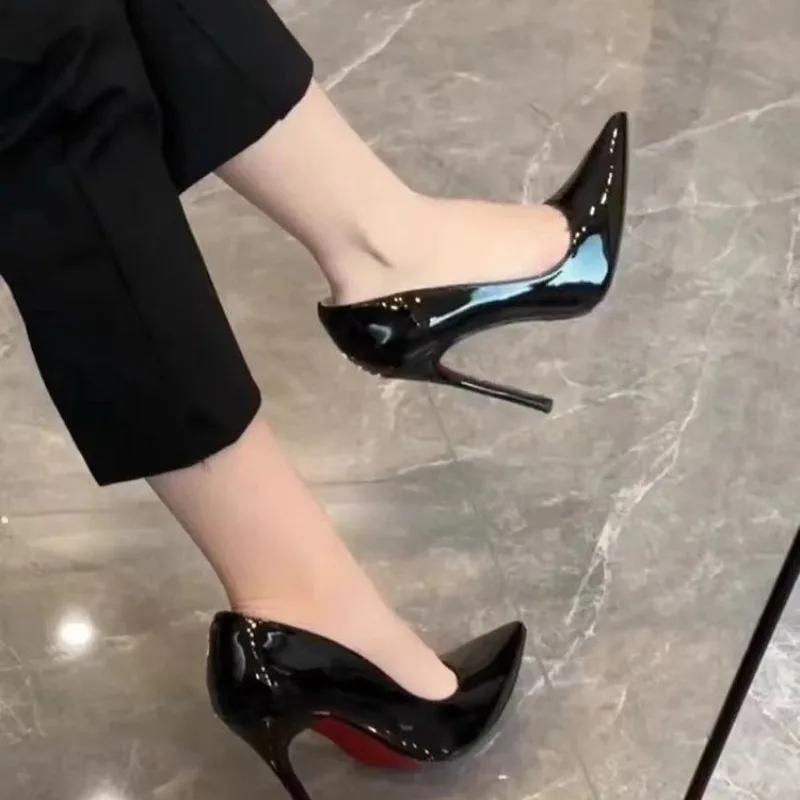 Dámské vysoké podpatky Tenké podpatky Nové Ohromující Sexy Svatební boty Černé Lakované Špičaté Jednoduché boty