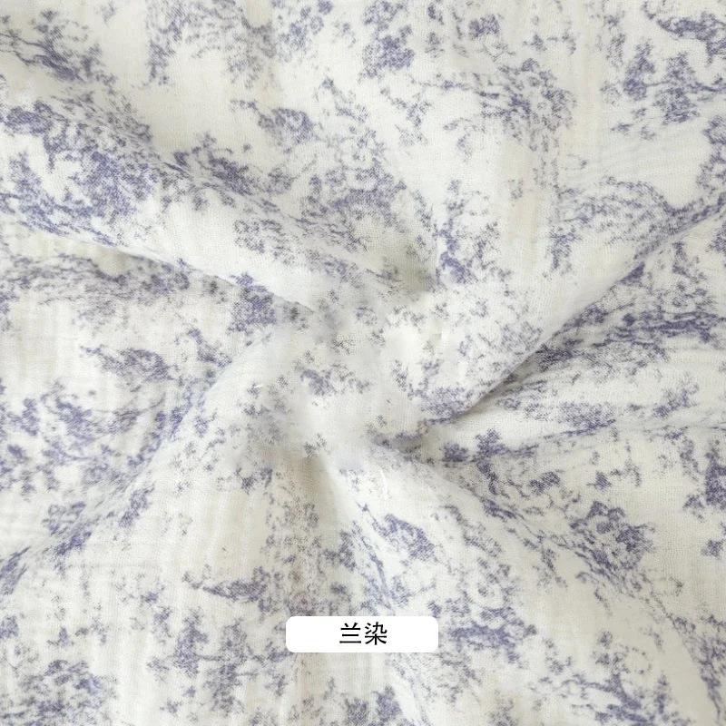

Pure Cotton Blue Floral Printing Double-layer Gauze Crepe Fabric For Home Clothes Pajamas Blankets Handmade DIY Fabric 0.5/1/2m 135x50cm