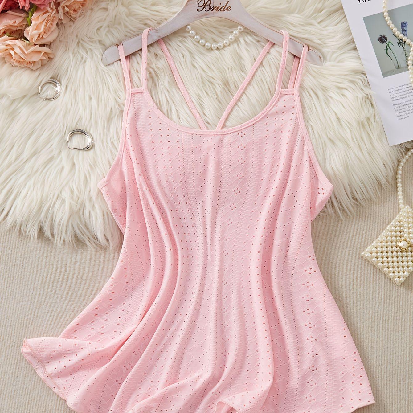 

Plus Size Women s Spring/Summer Resort Hollow Jacquard Camisole 3XL рожевий
