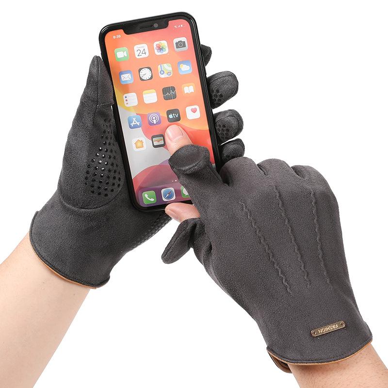 Warm Gloves for Men's Suede Plus Velvet Warm and Non Slip Fashion Cycling and Driving Sports Autumn and Winter Touch Screen Gloves