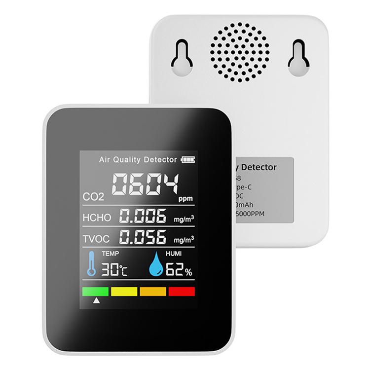 

5 в 1 CO2 TVOC HCHO Тестер температуры и влажности ЖК-дисплей Цифровой монитор качества воздуха с литиевой батареей