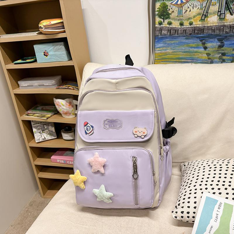 Color Block Campus Schoolbag Student Large Capacity Lightweight Backpack for Girls