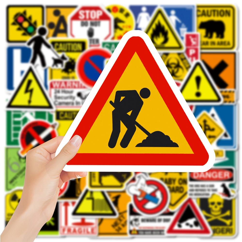 10/30/50pcs Cartoon Danger Warning Sign Stickers Waterproof DIY Notebook Laptop Car Suitcase Cool Decoration Sticker Fun for Toy