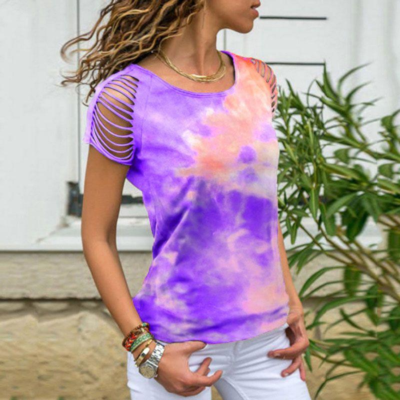 Womens Vibrant Tie-dye Printed Tops Casual Short Sleeve Blouse Perfect For Summer