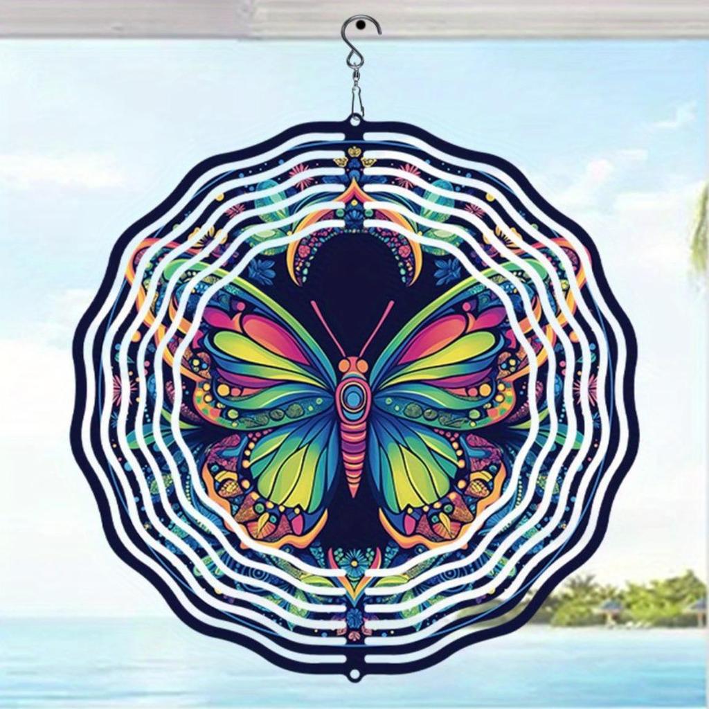 Metal Wind Spinner with 3D Lotus Mandala Design for Outdoor Garden Balcony Yard Decor 360 Degree Rotating Hook Holiday Christmas Gift