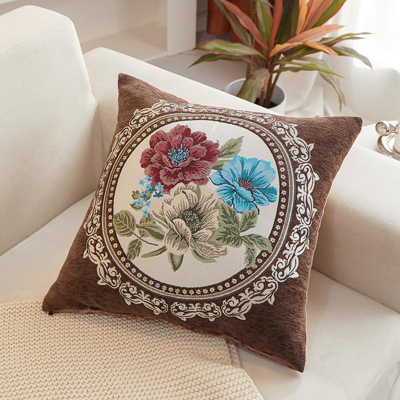 Peony Flower Bedside Soft Cover Backrest Chinese Style Light Luxury Pillow Embroidery