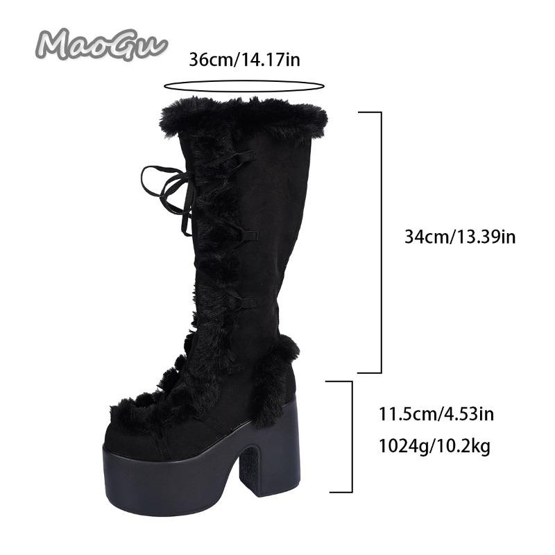 

Women s Winter Snow Boots Gothic Lolita Platform High Heel Suede Shoes Plush Warm Knee High Long Boots Size 36-43 Botas Mujer 43 чорний