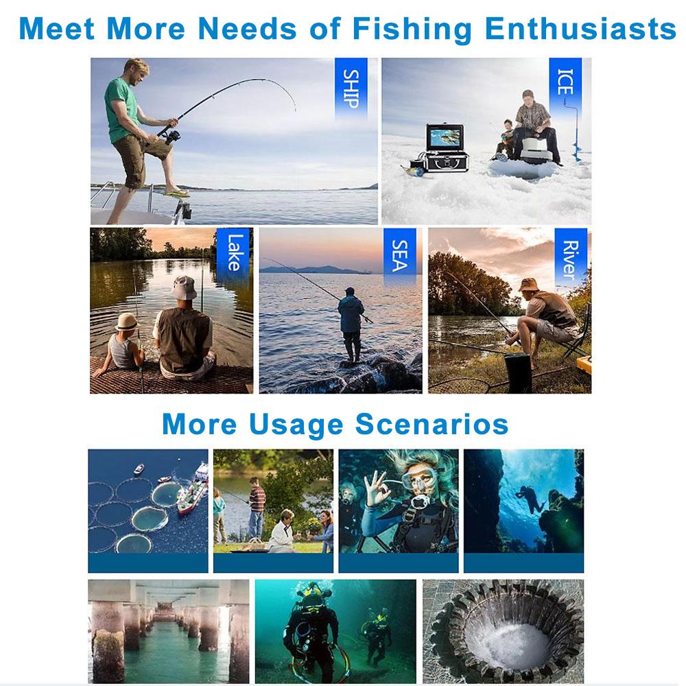 7 Inch Underwater Fishing Camera Wide-angle Infrared Night Vision HD Fish Finder 24PCS Portable1000TVL Monitor