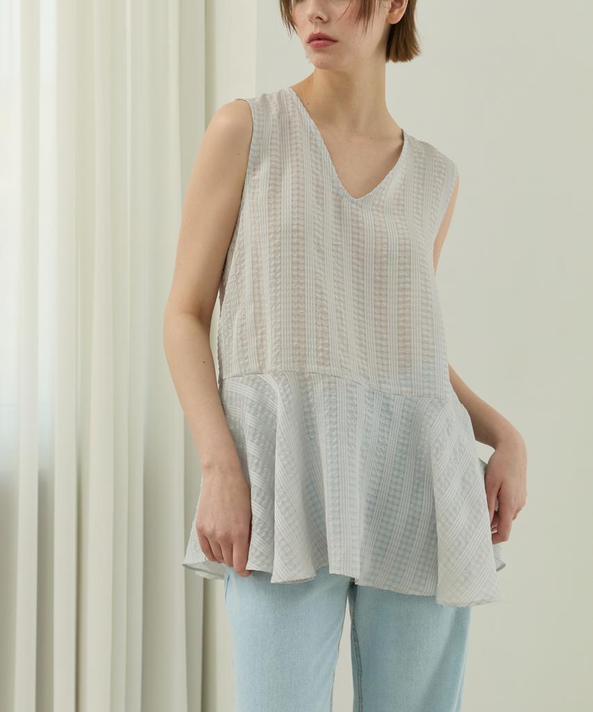 WIOE Check Stripe Mix Top_Light Gray