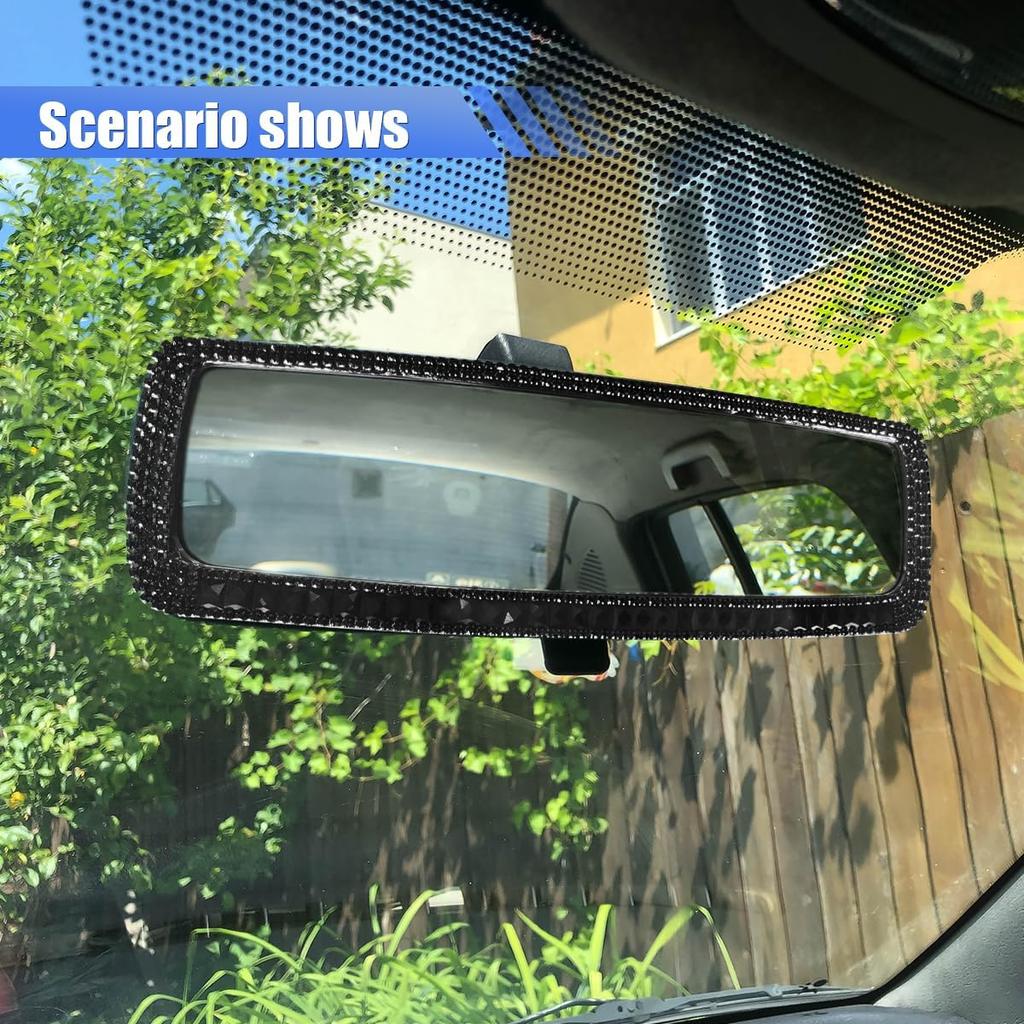 Bling Car Rear View Mirror, Clip-On Rhinestone Car Rearview Mirror With Crystal Diamonds, HD Glass Auto Interior Rear View Mirror, Car Decoration