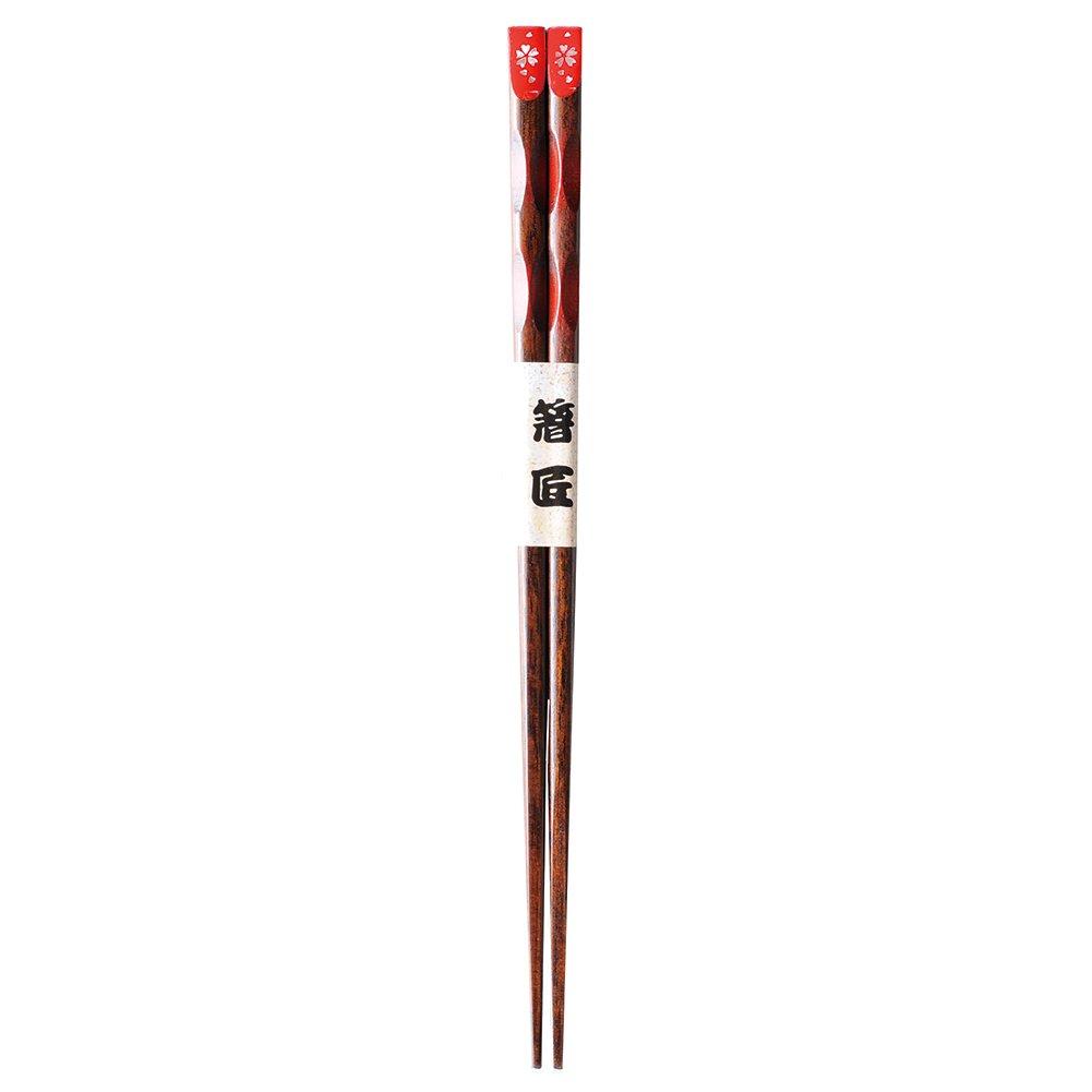Nagao Wooden Cherry Blossom WK913R Chopsticks, Design, Vermilion,